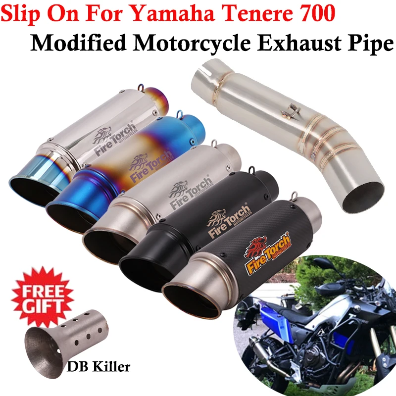 

Для YAMAHA Tenere700 XTZ700 2019-2022 мотоциклетная выхлопная система, модифицированная труба среднего звена, глушитель мотоцикла DB Kille, углеродное волокно