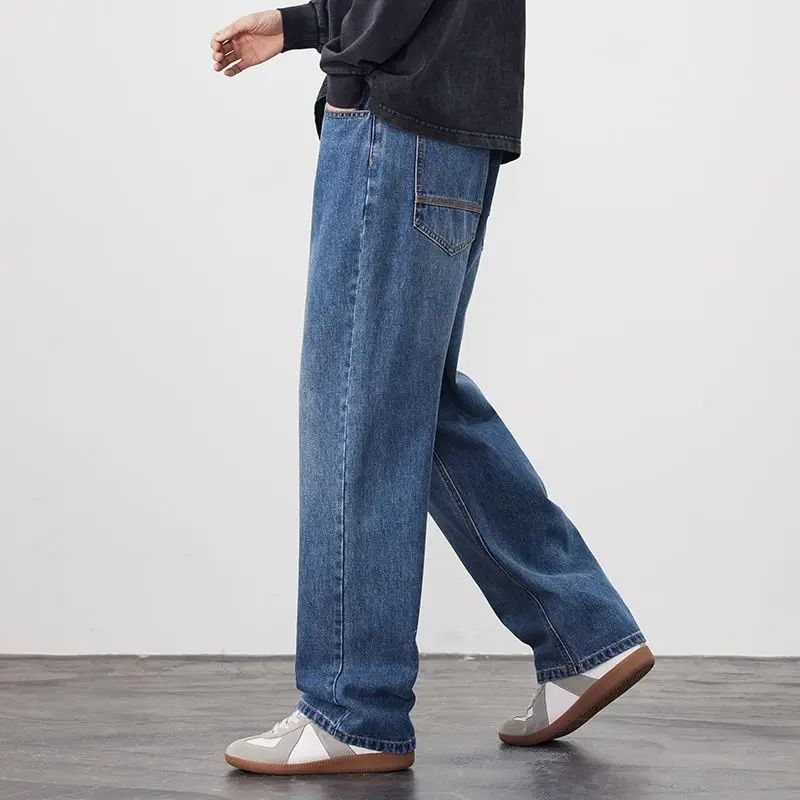 Autumn Distressed Vintage Jeans Pants Men Wide-leg Denim Trousers Male Oversize Streetwear Fashion Casual Baggy Straight Jeans