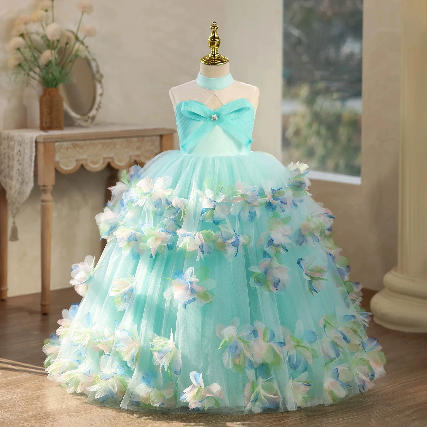 LJW 2026 New Children's Long Dress Hosting Fantasy Piano Performance Costume Girls High-Quality Birthday Party Princess Dress