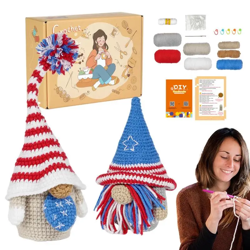 Knitting Starter Kit Gnome Knitting Crochet Kit Step-By-Step Starter Kit Beginner Portable Crochet Supplies With Yarn Crochet