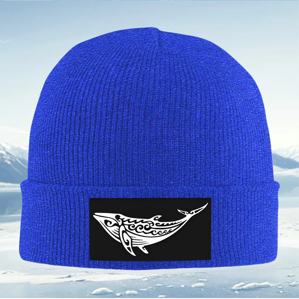 الحوت البولينيزية القبلية موجات منحنيات الرجال النساء للجنسين محبوك قبعة قبعة صوفية قبعة الشتاء الحرارية الدافئة عيد الميلاد في الهواء الطلق Cycl