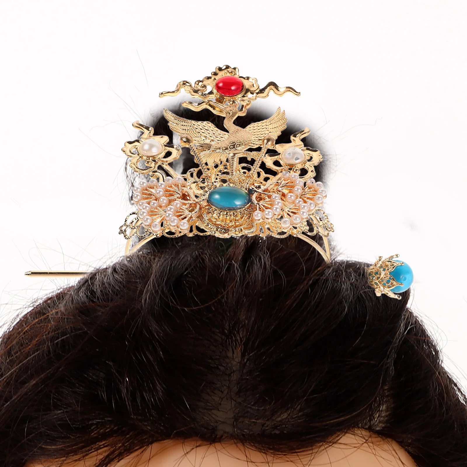 

Gold Ancient Hanfu Hair Crown Men's Traditional Hair Clip Gemstone Alloy for Cosplay Stage Performance