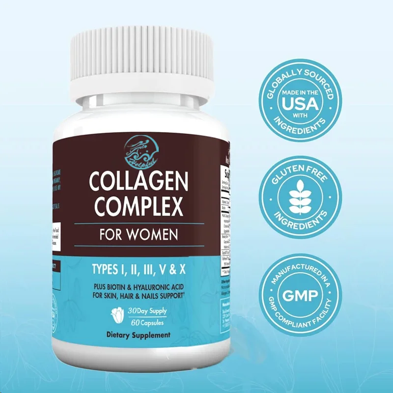 Women's Collagen Capsules I II III V X Containing Vitamin C Protein Digestive Enzyme Grape Seeds for Healthy Skin,Hair,and Nails