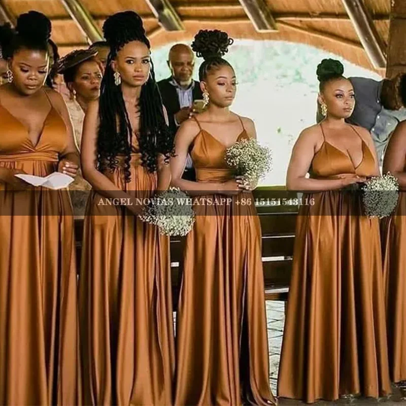 

Customized Long Burnt Orange Bridesmaid Dresses African Wedding Guest Party Evening Dress robe demoiselle d’honneur de mariage