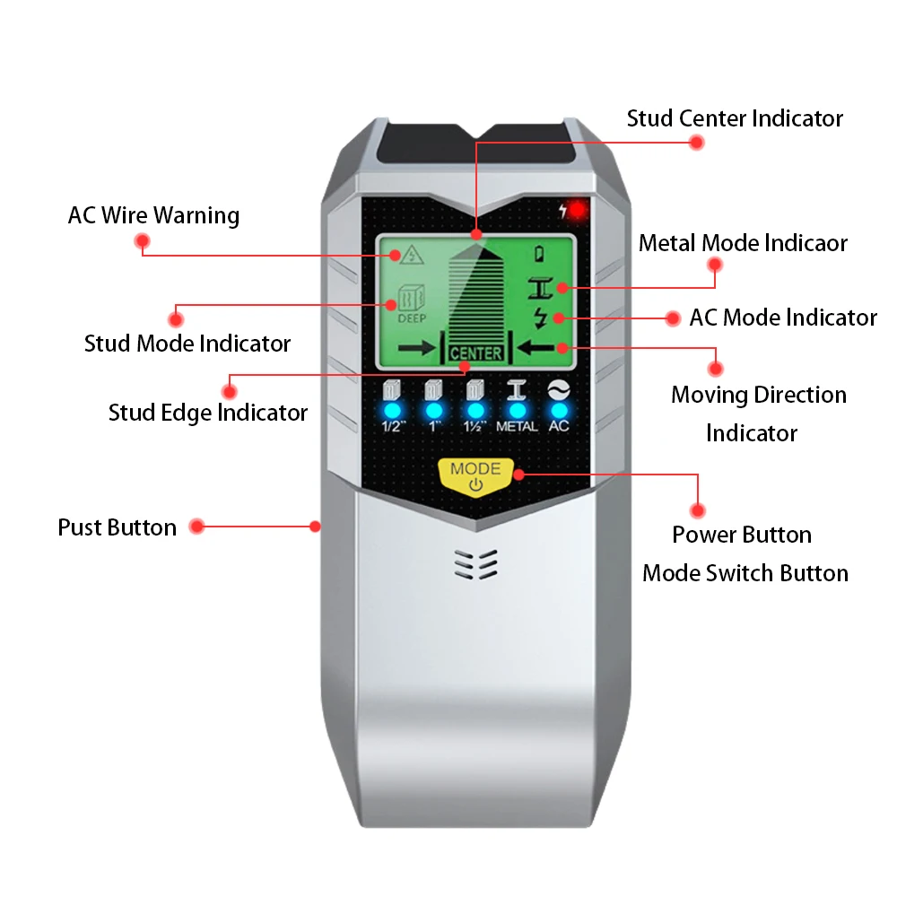 5 In 1 Electronic Wall Detector Finders Multifunctional Handheld Metal Detector Stud Wood Finder Electronic Measuring Instrument