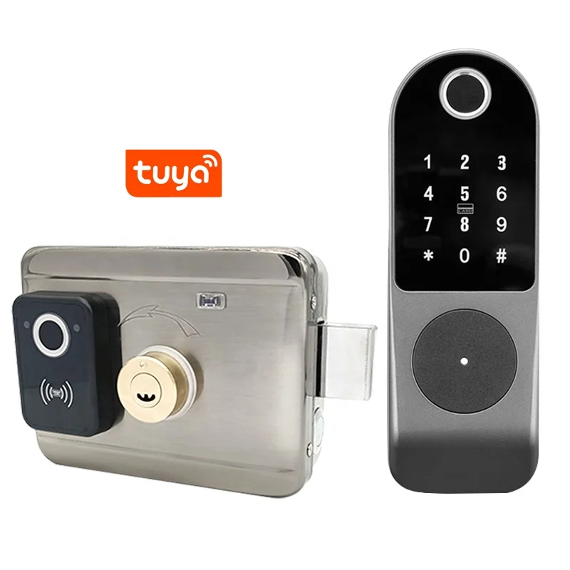 

Smart wifi Tuya app fingerprint house door lock waterproof digital keypad rim lock for gate steel door