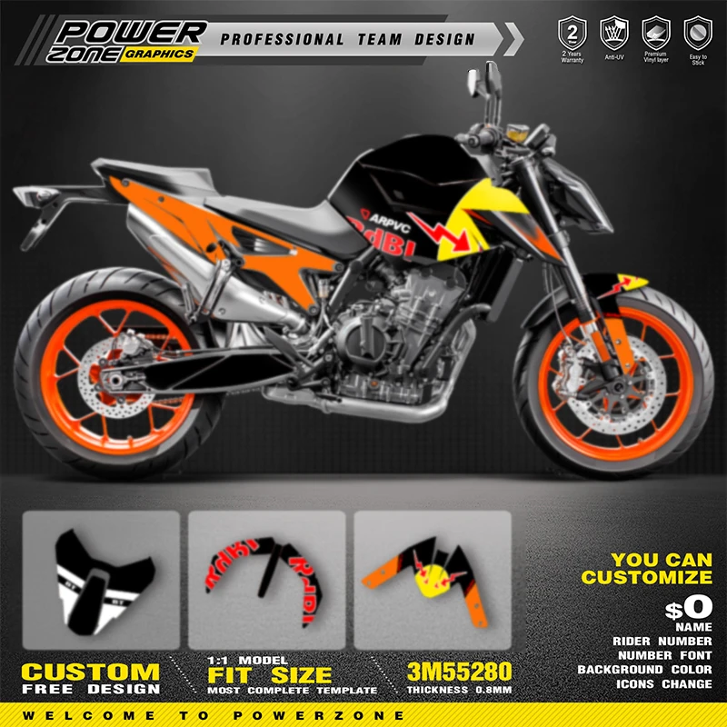 

Наклейка PowerZone на заказ, графика для KTM DUKE 790 890 2018-2021, фоны для SUPERMOTO, наклейки для гонок, виниловая наклейка, комплект 09