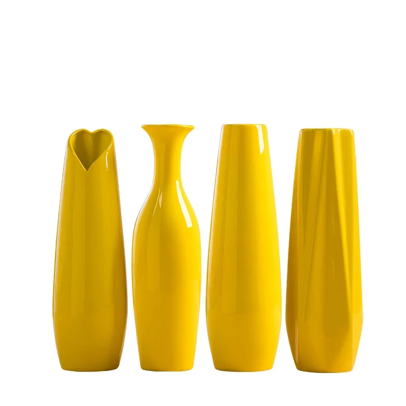 Yellow Color Ceramic Vase Big Size Flower Porcelain Vase Modern Fashion Tabletop Vase Home Wedding Christmas Decoration