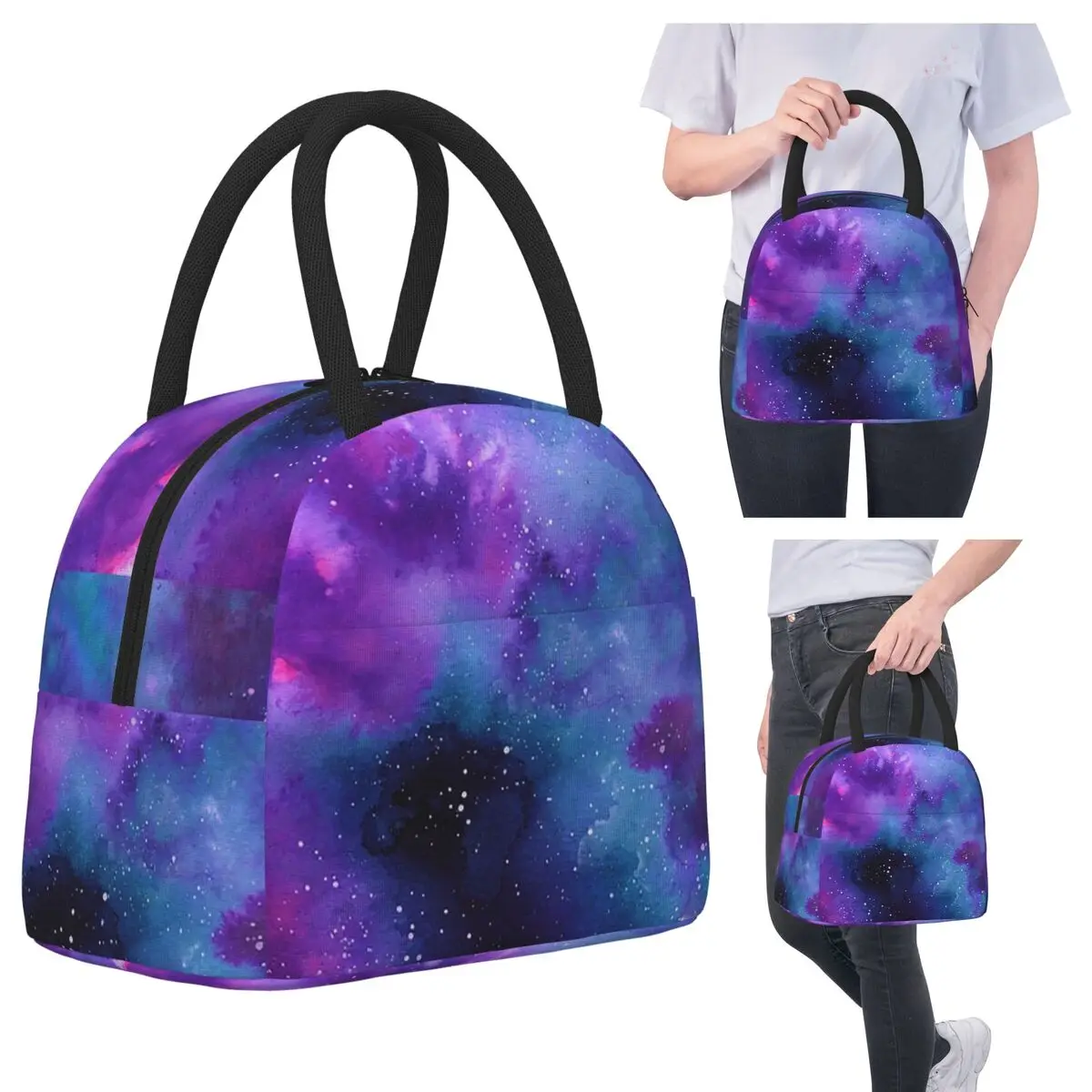 حقيبة غداء معزولة من نيون جالاكسي دريمز للنساء والأطفال، صناديق طعام محمولة، حقيبة غداء حرارية