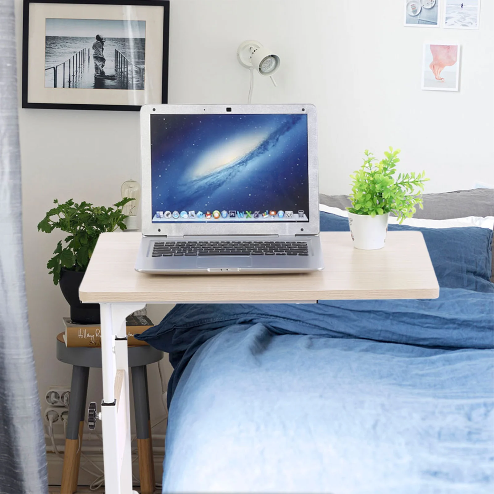 Portable Multifunctional Removable Laptop Desk with Wheels Bed Sofa Books White