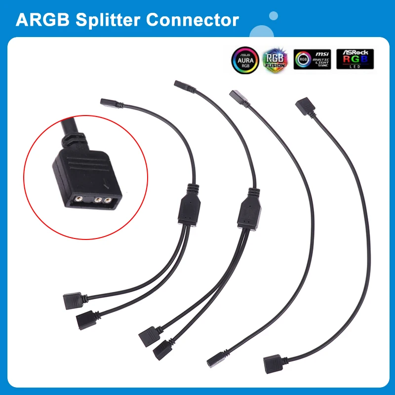 1pc 5V 3 Pin 12V 4pin ARGB Splitter Connector 1 To 1 Extension Cable for PC Computer Fan Motherboard AURA RGB LED strip Light