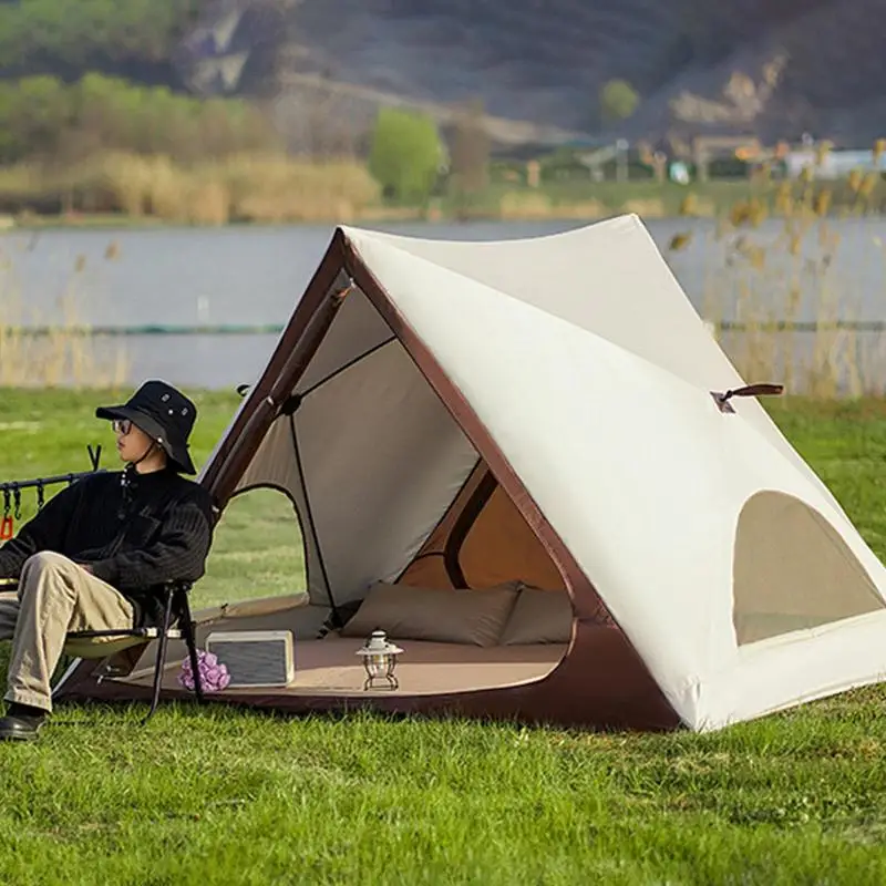 Outdoor Camping Tent Auto Open Triangular Shade Shelter With Ground Nails Easy Setup Sun Shade With Front Back Doors For Fishing