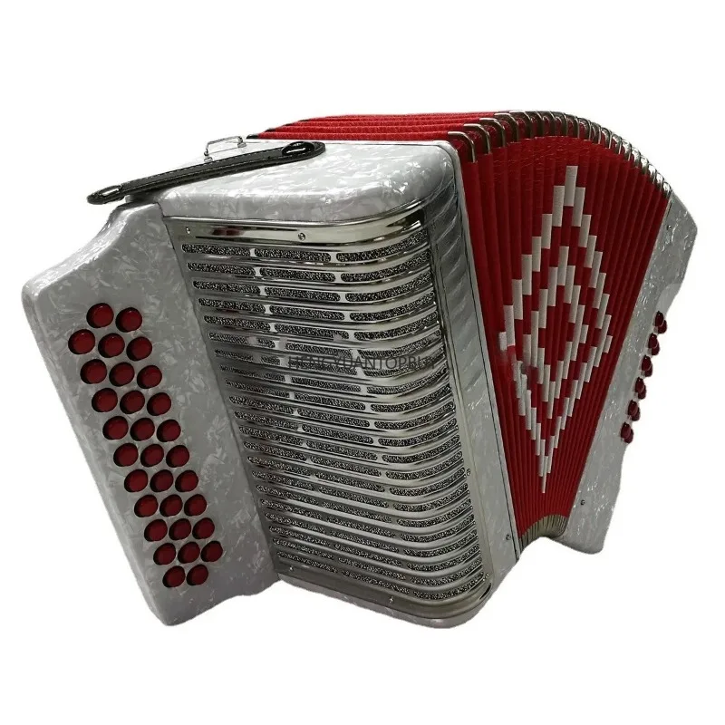 High-end Accordion Stainless Steel Grille Cover Button-type Red Pine 31 Keys 12 Bass Accordion