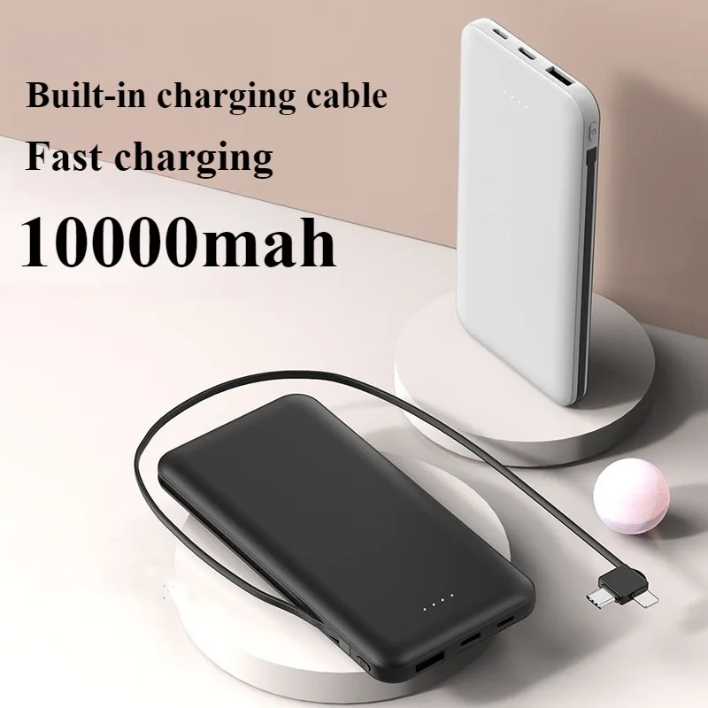 

Portable Power Bank 10000mAh with Built-in Cables External Battery PD 22.5W Fast Charging for IPhone16 15 Pro Xiaomi
