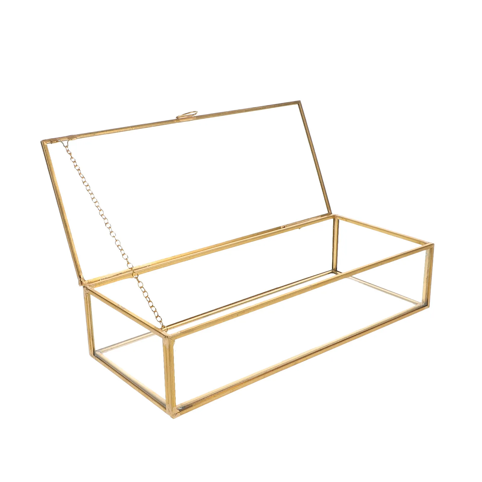 

Glass Vintage Jewelry Box Rectangular Transparent Display Case with Protective Lid Jewelry Storage Organizer for Desktop Dresser