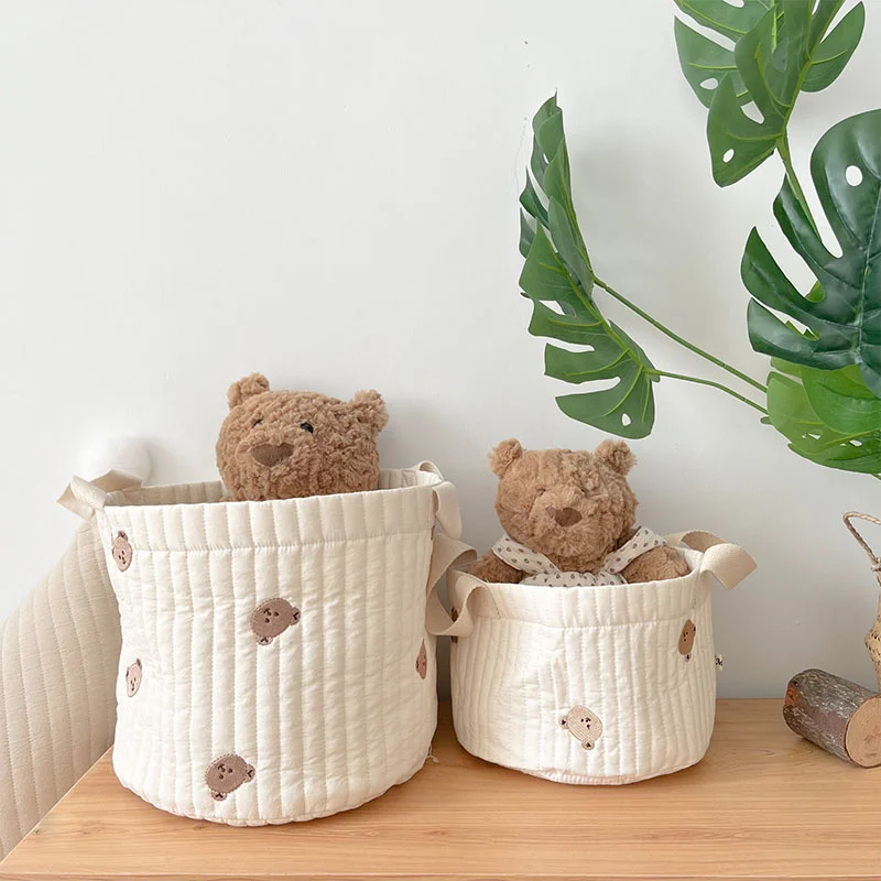 Cute Bear Embroidery Diaper Bag Nappy Organizer Cotton Mommy Bag  Basket for Laundry Clothes Toys Newborn Baby Kids Storage Bags