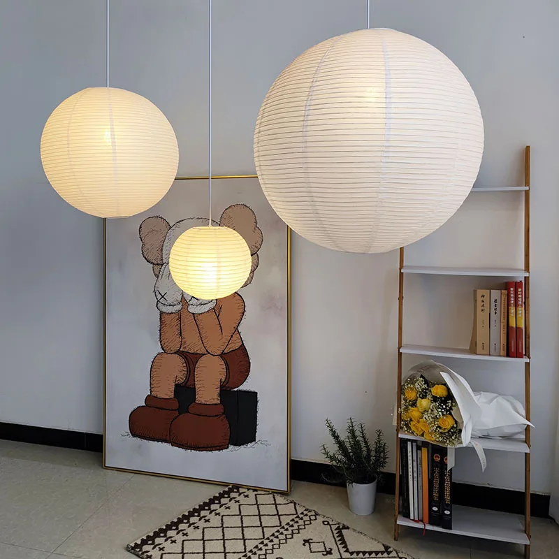 Wabi Sabi Wind Pendant Lights LED Akari Rice Paper Hanging Lamp for Living Dining Room Bedroom Paper Handwoven Pendant Lamp