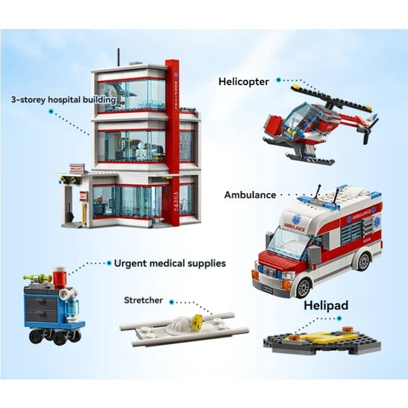 City Series Street View Hospital Model Building Blocks 60330 Set Creative Assembly Bricks Decor Toys For Kids Gifts