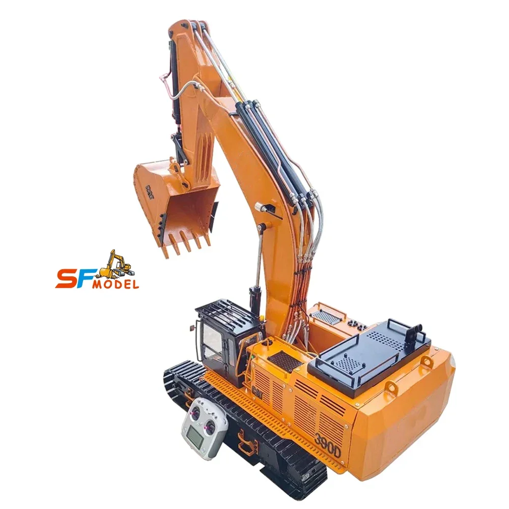 Excavadora 390D RC 1/8, excavadora hidráulica de Metal, modelo de doble cilindro, maquinaria pesada, coche de Control remoto, juguete para adultos