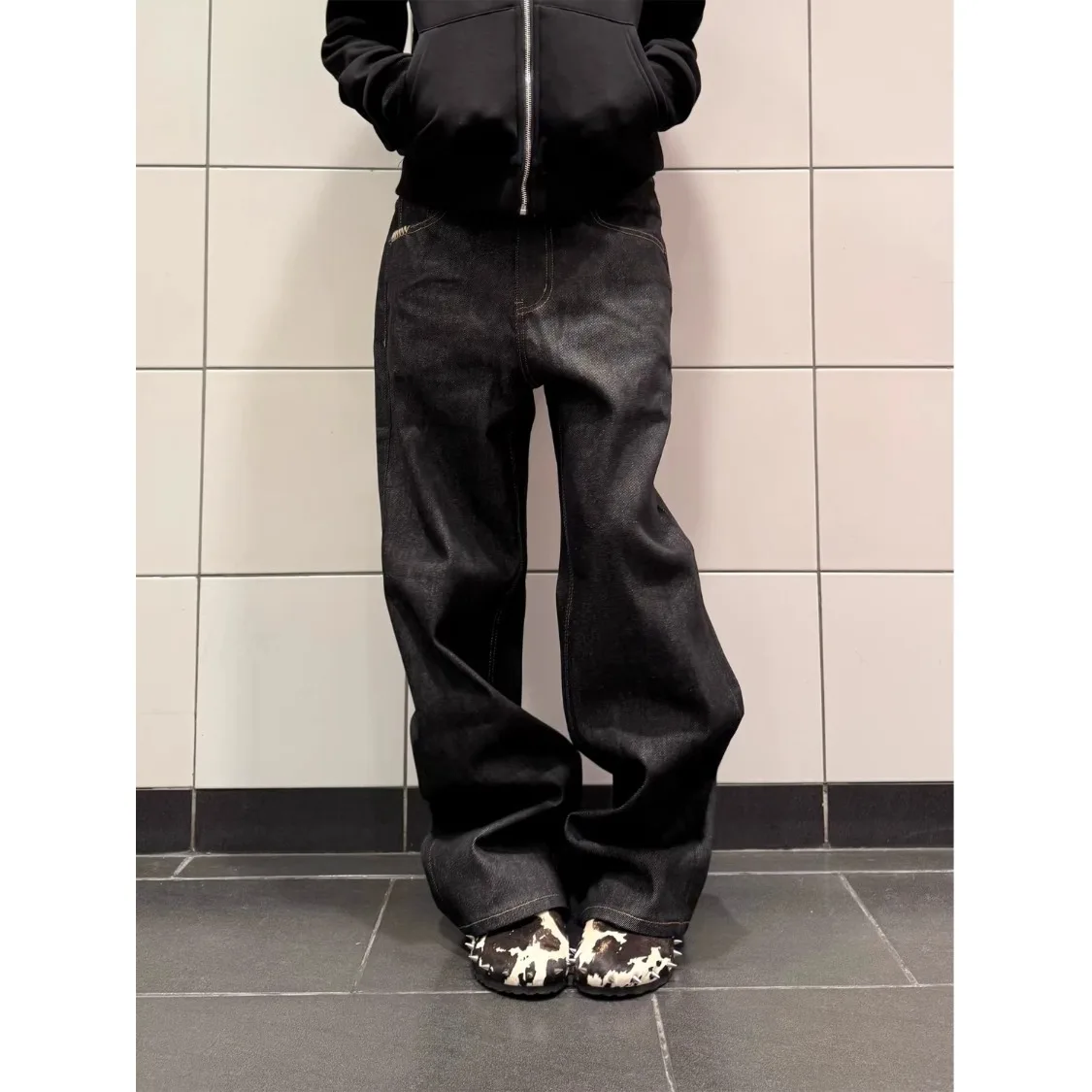 

American Retro Cleanfit Original Bla Jeans Loose Casual Men's Trousers Wide Leg Pants Youth Faion Wear Resistant