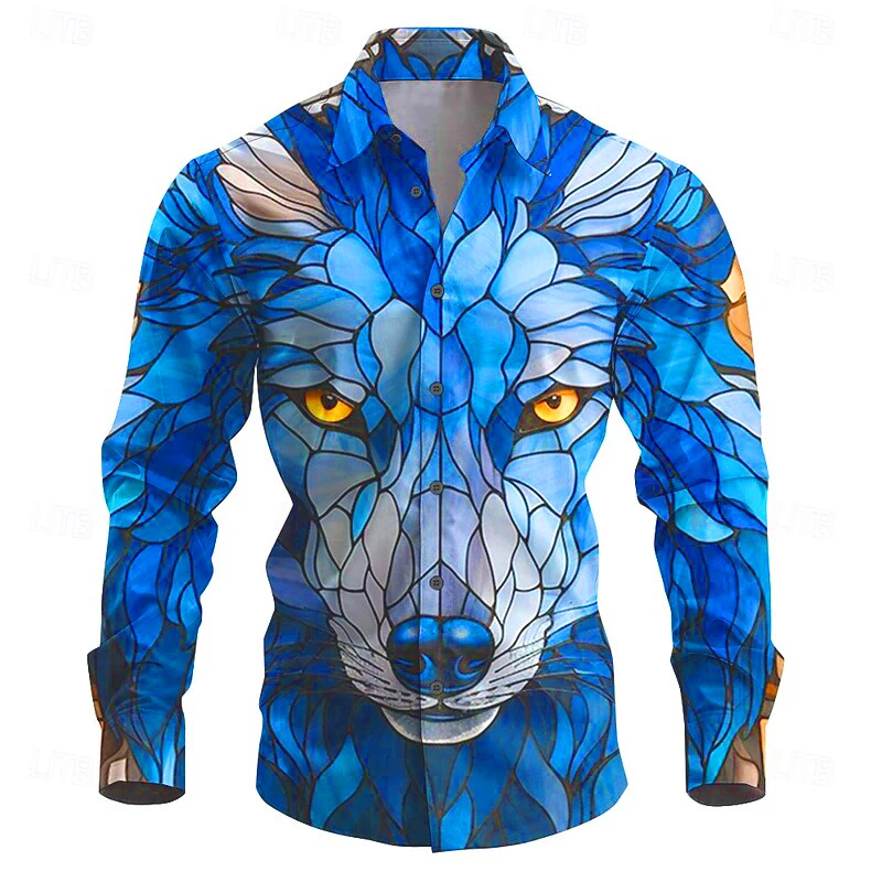 

Fashion Men's Long-sleeved Shirts Wolf Pattern 3D Printed Single-breasted Shirts Autumn Casual Party Shirts Tops Men's Clothing