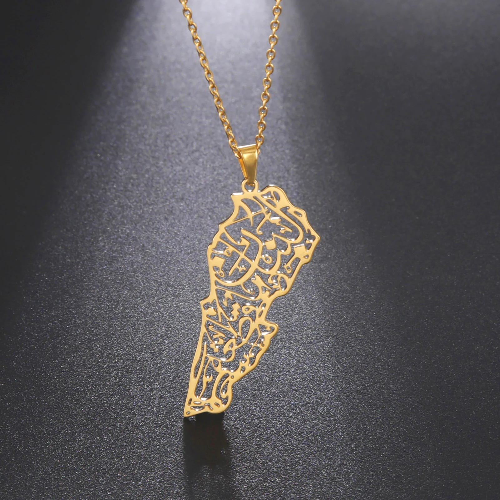 Kkjoy Classic Stainless Steel Gold Color Lebanon Map Islam Map of Lebanon Pendants Necklace For Women Men Geography Jewelry Gift