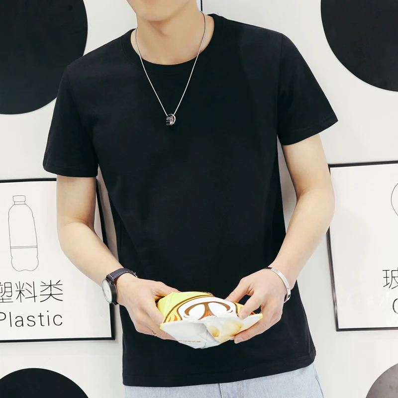 

Men's Trend Men's Short Sleeve T-Shirt Pure Cotton Crew Neck Solid Color White and Black T-Shirt Top Clothes Inside Bottom Shirt
