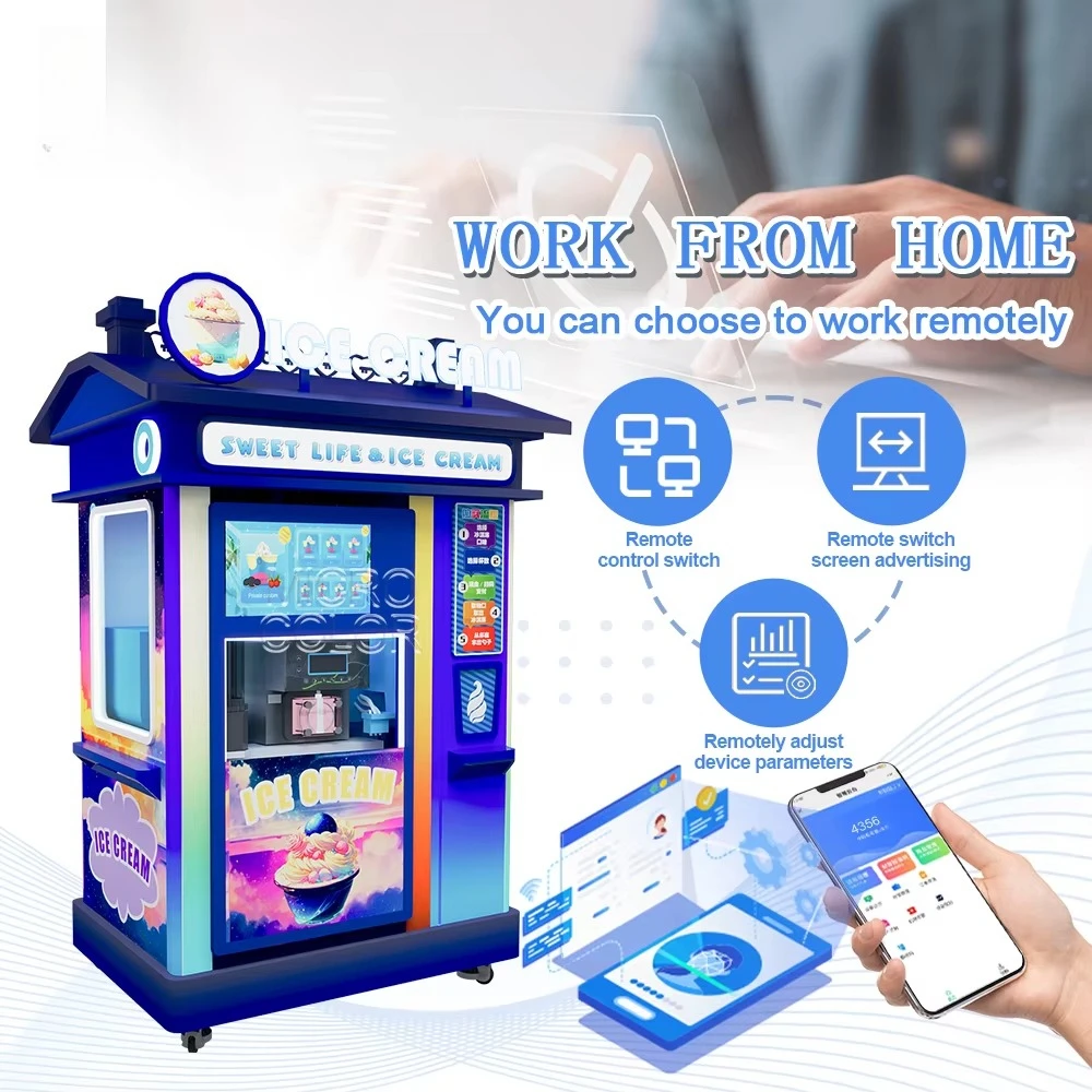 روبوت بيع الآيس كريم ذاتي الخدمة التجارية في الهواء الطلق، آلة تقديم ناعمة تعمل بقطع النقود المعدنية الأوتوماتيكية بالكامل للاستخدام التجاري
