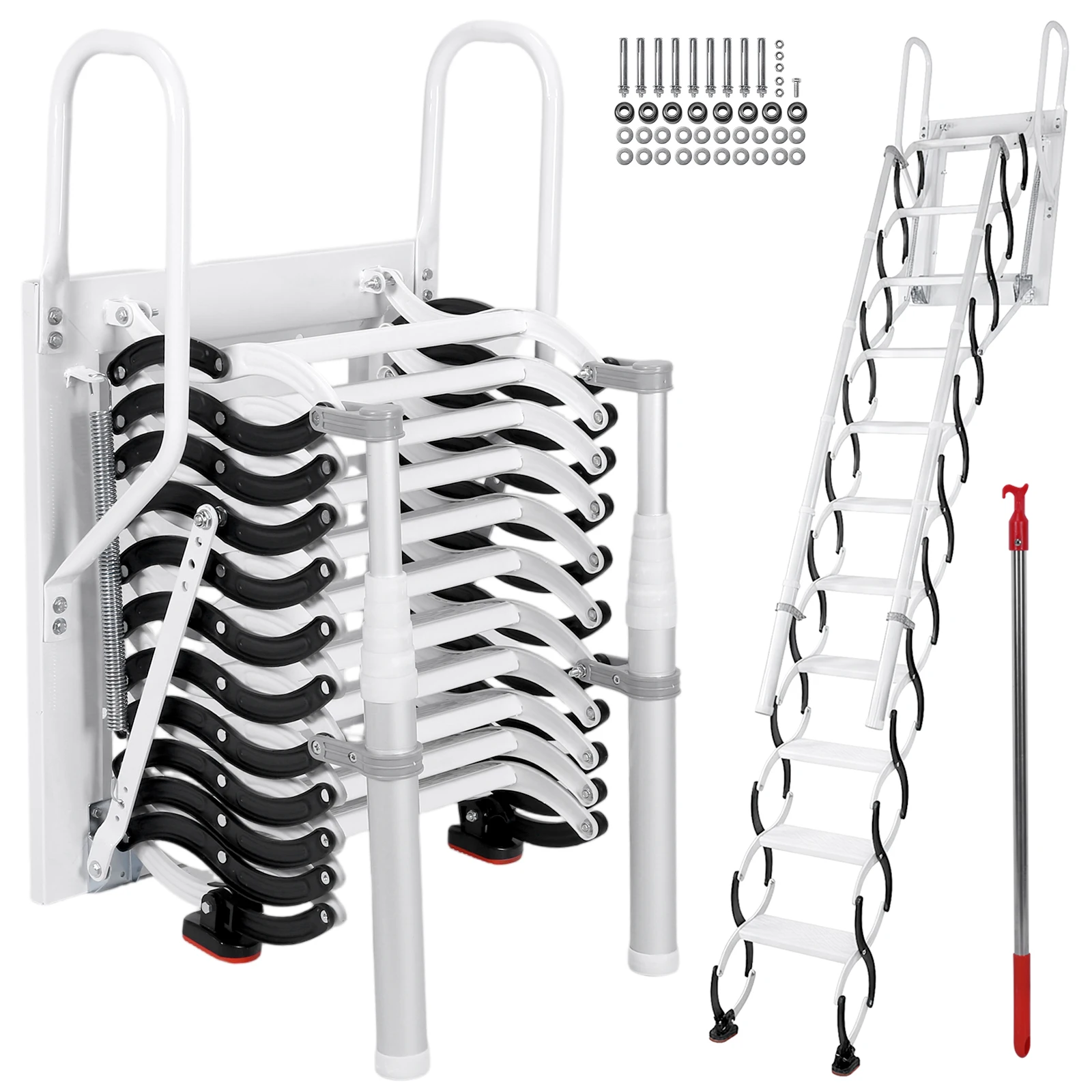 

Выдвижная телескопическая лестница для чердака/подвала с 2 поручнями, 9/11 ступеней, для склада/подвала