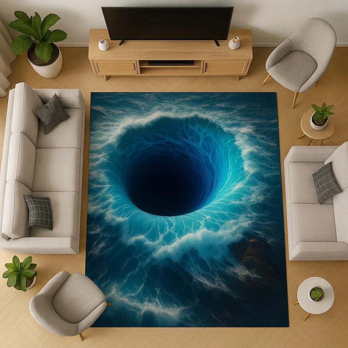 3D Ocean Vortex Rug Modern Illusion Floor Carpet  Non-slip Bedroom Cloakroom Washable Soft Mat