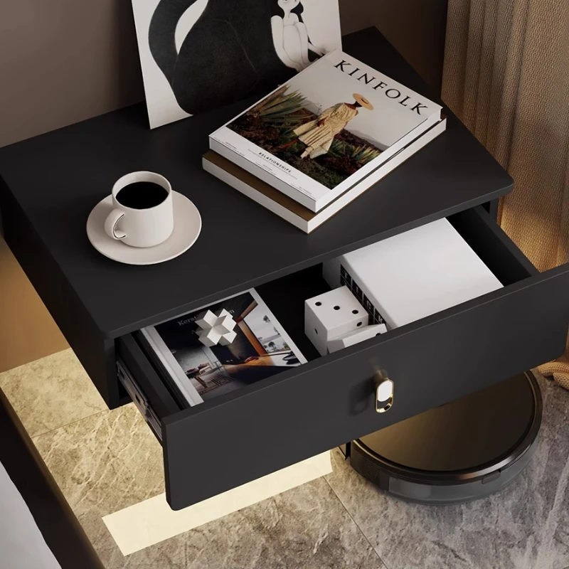 Picture 3: Modern ‌Floating Nightstand Solid Wood Wall Mounted Bedside Cabinet Space Saving Storage Drawer for Luxury Bedroom Furniture