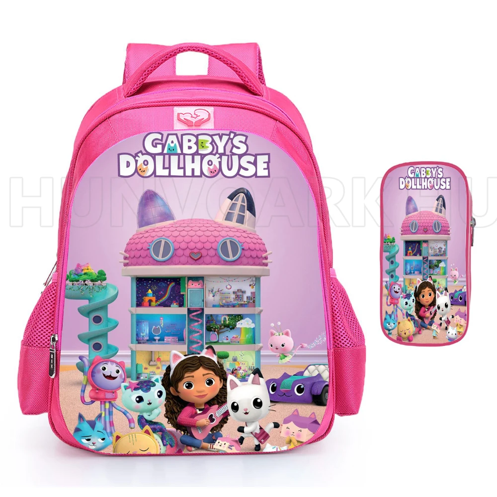 Gabby\'s Doll House Backpack 16inch School Bags Sets Cute Cartoon Pink Student Backpack Lovely Boys Girls Bag Software  Mochilas