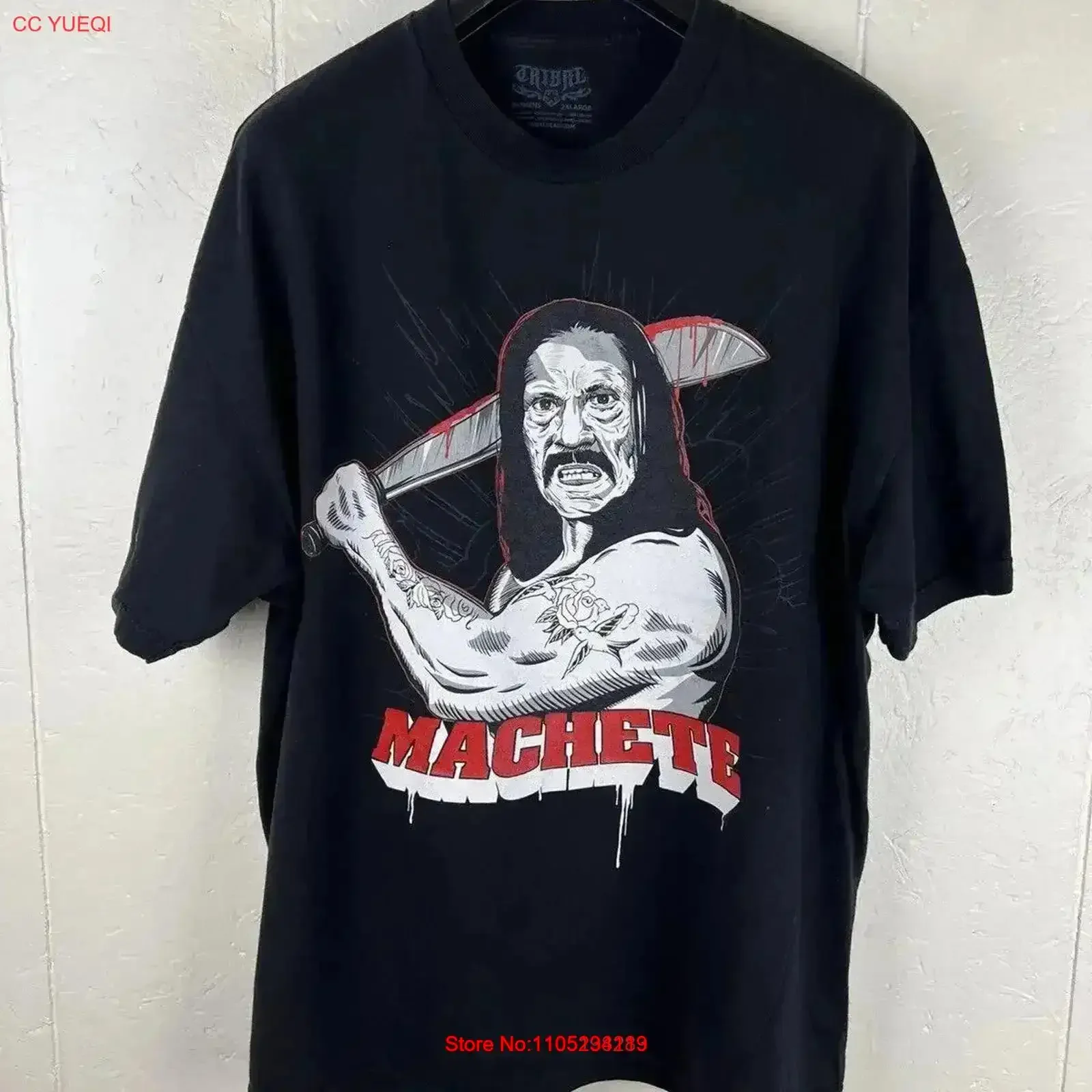 Machete T Shirt Women's 2XL Black Crew Neck Stretch Pullover vintage Washed graphic Casual Top For Everyday Wear Versatile