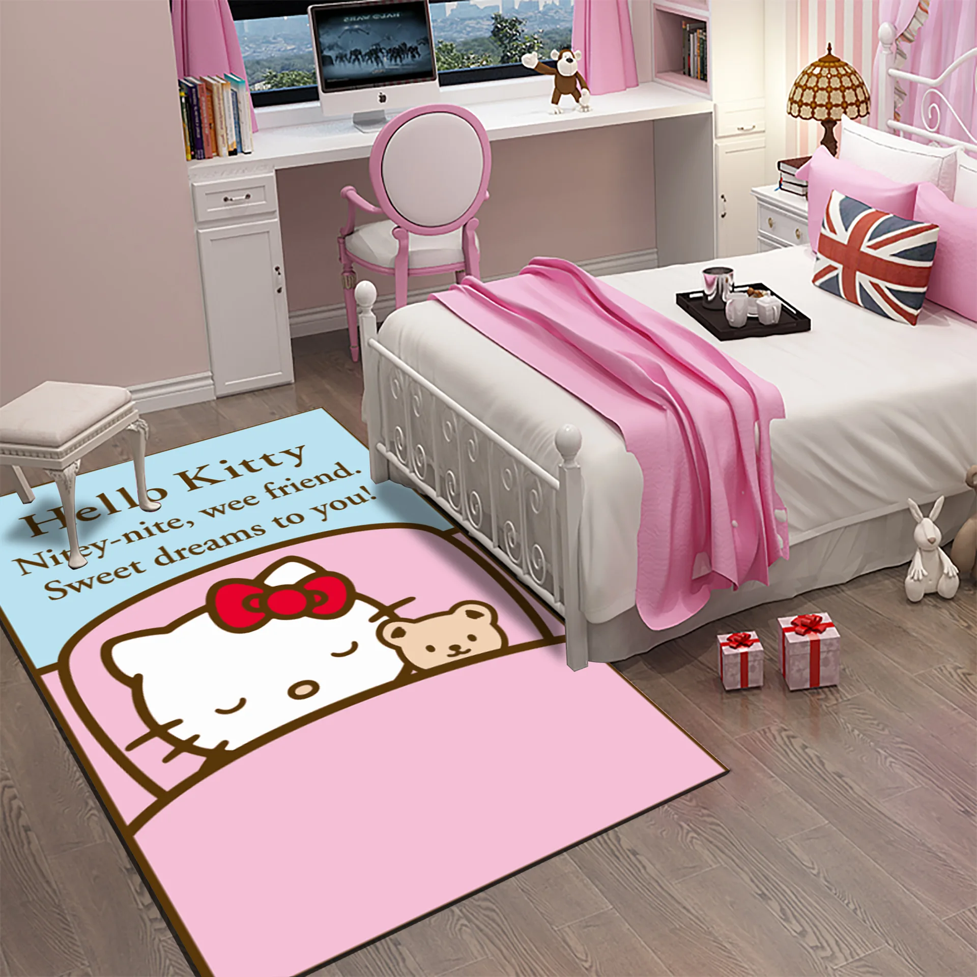 Cartoon Cute Hello Kitty Bedside Blanket Children's Room Bedroom Bedroom Kitty Anime Water Absorbent Non slip Carpet Floor Mat