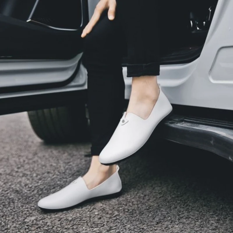 

Men's Casual Leather Driving Shoes Korean Style Soft Loafers Slip on Breathable Comfortable Flat Sneakers Spring Autumn Footwear