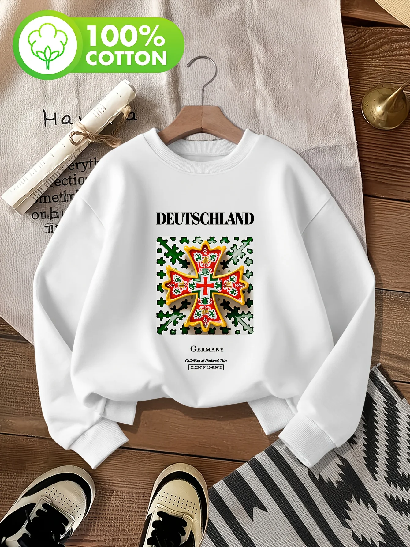 معطف Deutschland من الأسلحة مطبوع 100% قطن بدون غطاء برقبة دائرية سترة غير رسمية على الموضة بأكمام طويلة سترة ملولبة