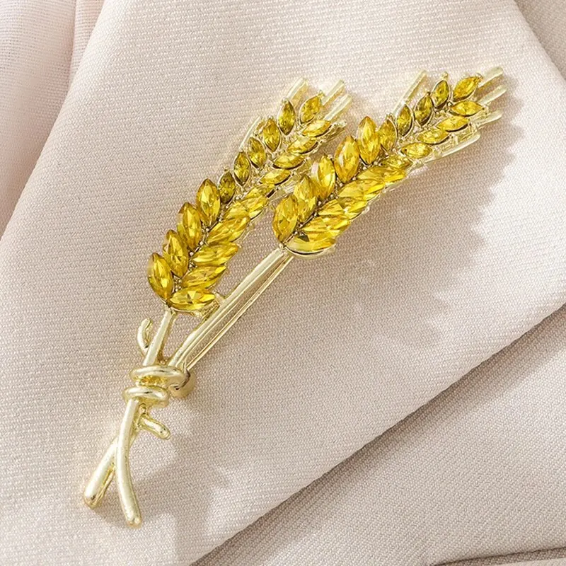 Classic Wheat Sheaf Cubic Zirconia Broochs For Women Men Gold Metal Crystal Plant Brooch Party Daily Jewelry image 3