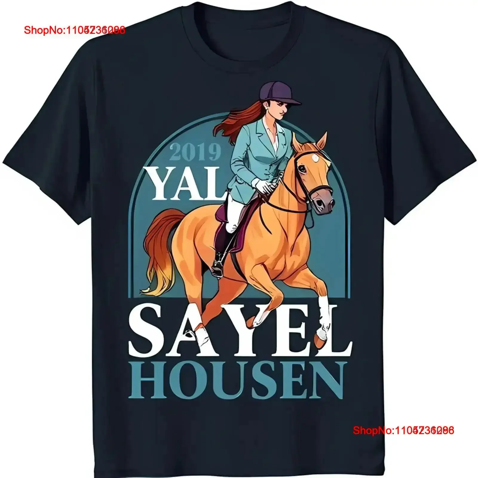 تي شيرت أسود أنيق مع خزانة ملفتة للنظر للمغامرة الفروسية، ملابس عصرية مغسولة وممتدة للملابس أوم #1