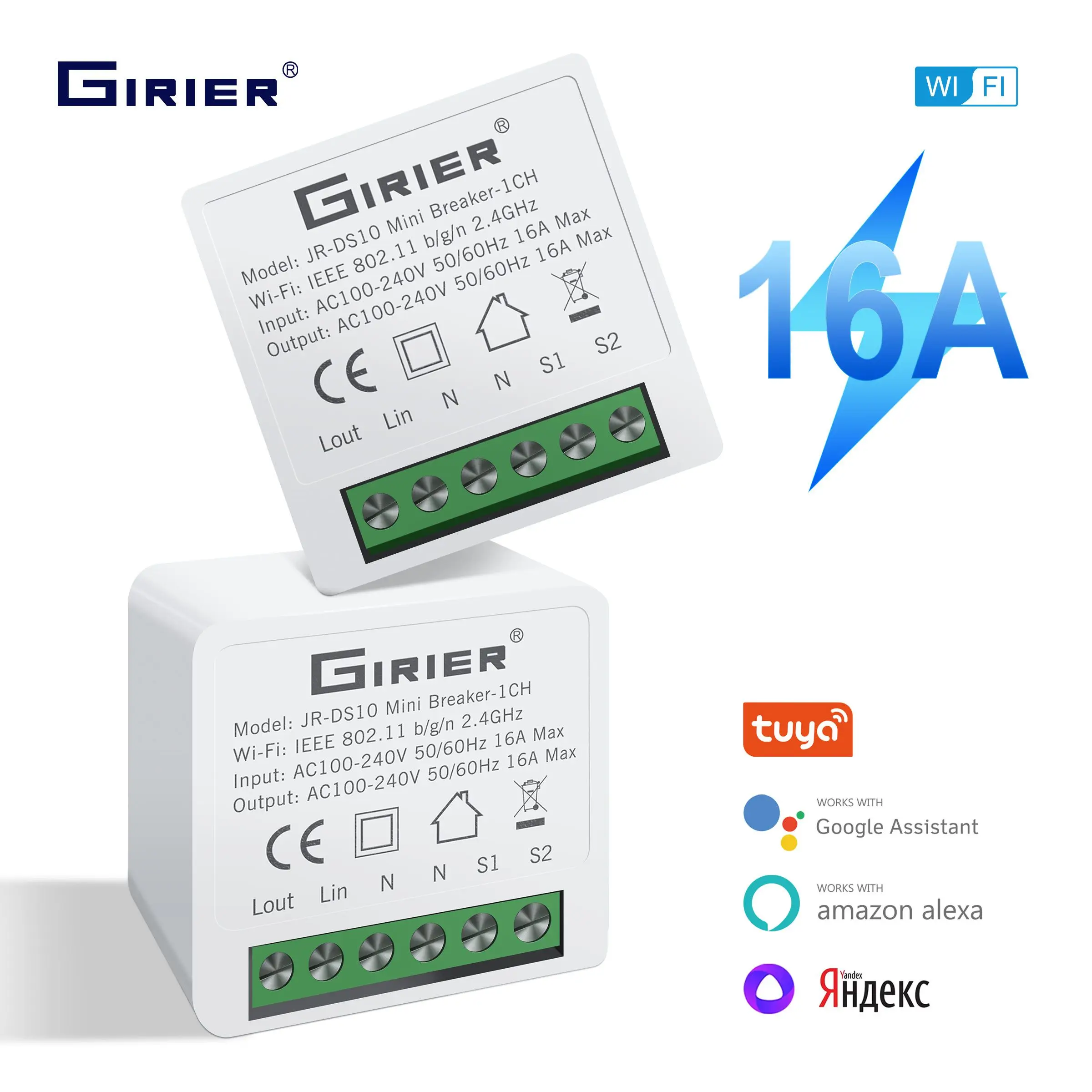 GIRIER Tuya Smart Wifi Switch Module 16A Mini DIY Home Universal Breaker Support 2 Way Control funziona con Alexa Alice Hey Google