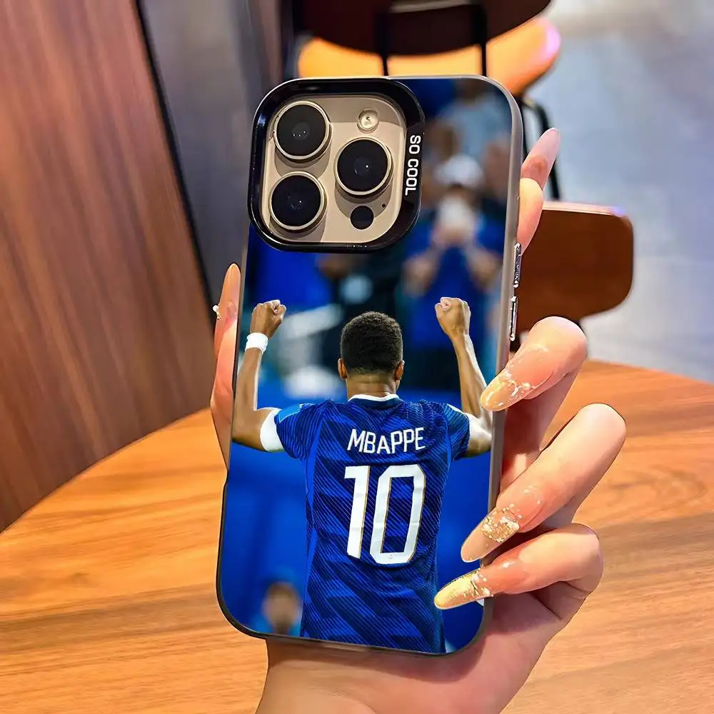 Football K-Kylian M-Mbappe     Colored Silver Phone Case For iPhone 11 12 13 14 15 16 17 Plus Pro Max XS