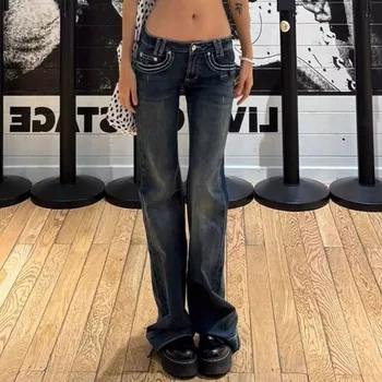American Vintage Y2K Jeans for Women Sexy Slim Low-Waisted Wide Leg Denim Trousers Female Fashion Streetwear Flared Jean Pants 6