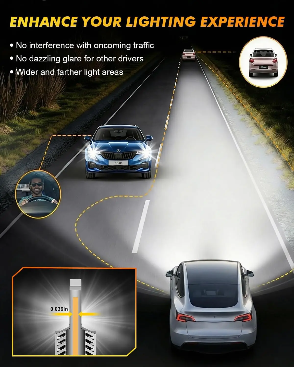 Termitor H13/9008 H10 LED Bulb Combo – 100,000LM 15X Ultra-Bright, 6500K Cool White, Compatible with Ford F-150 2004–2014, True 1:1 Size for 9008/H13 & H10/9145/9140, Plug-and-Play Headlight Eyebrows, Pack of 4 - view 3