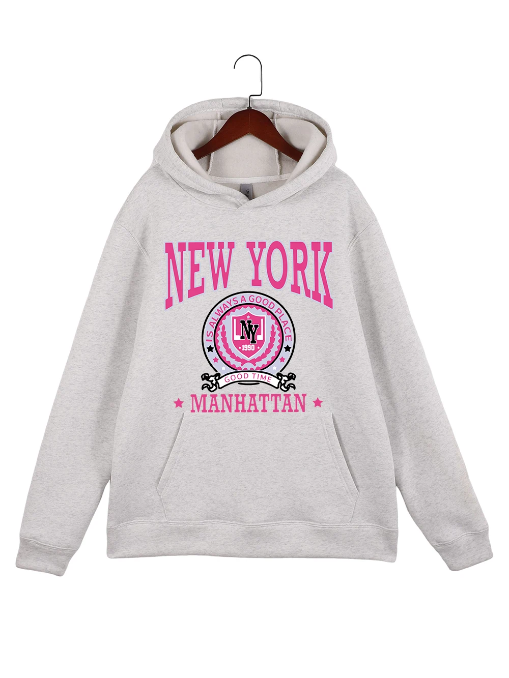 نيويورك مانهاتن يطبع هوديس القطن المرأة الشتاء الصوف الدافئة البلوز أساسيات جيب بلوزات رياضي فضفاض ملابس امرأة