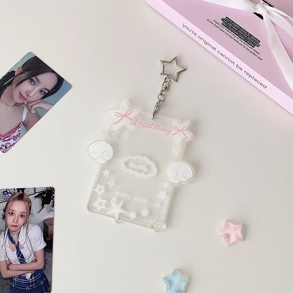 Cute Acrylic Card Holder Transparent With Keychain ID Card Holders Photocard Holder DIY Clear Insert Photo