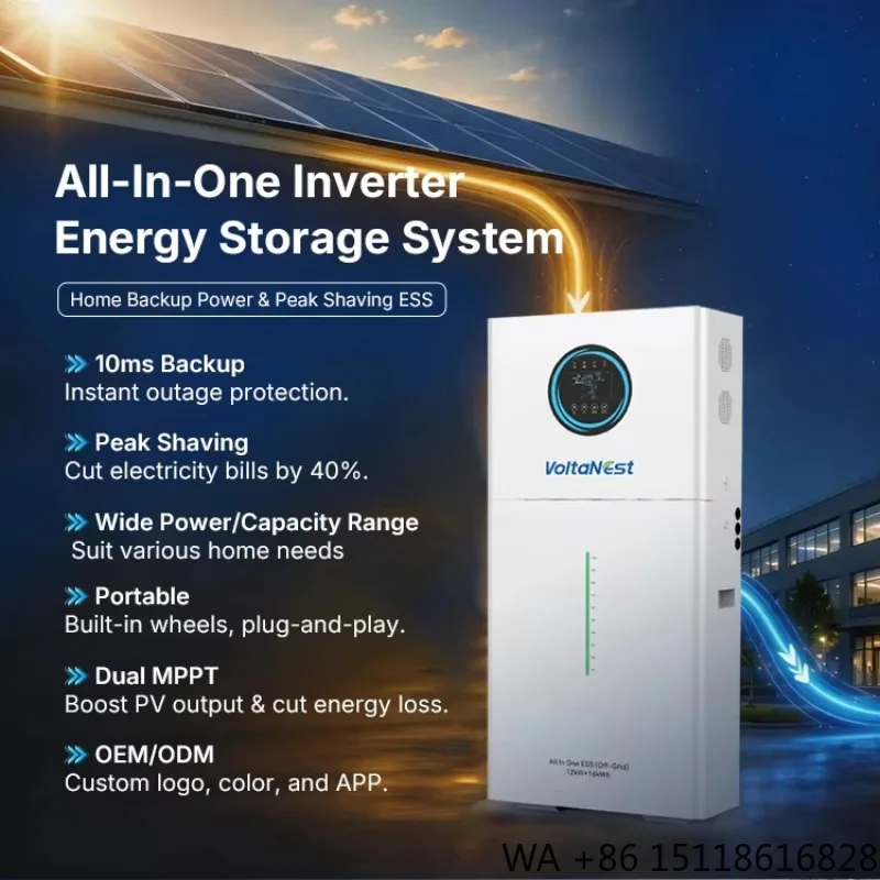 VoltaNest 51.2V 16kWh All in One Hybrid Grid LFP Battery Home Energy Storage System with 10kW 12KW Inverter Single Phase