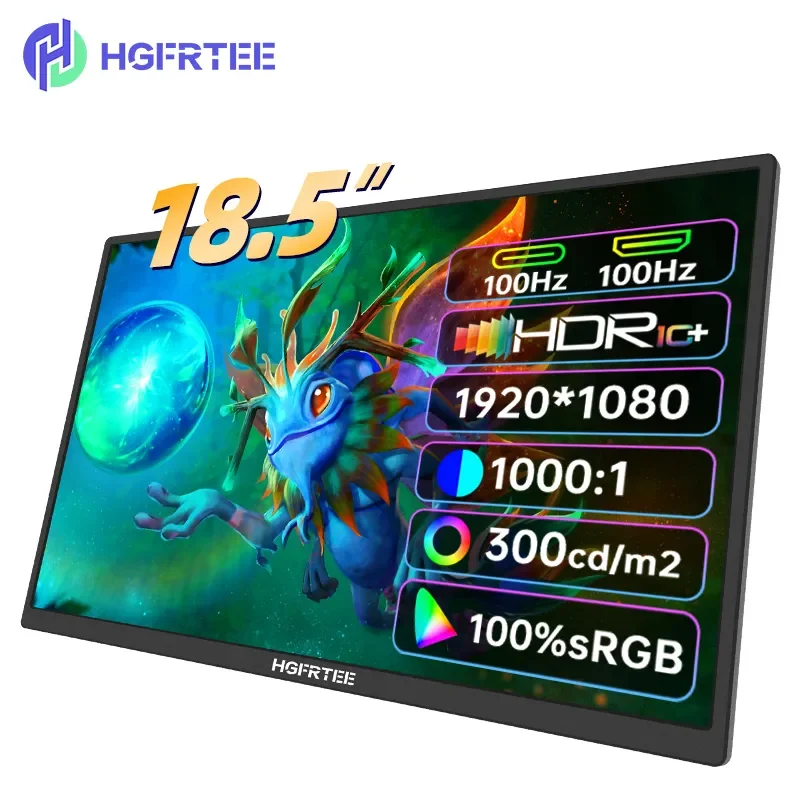 HGFRTEE 18.5inch Portable Monitor ADS-IPS 100Hz RGB100% Extended Display Laptop Second Screen With VESA Hole&Stand