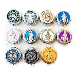QIGO Retro Metal Holy Grail Saint Benedict Guadalupe Rosary Necklace Boxes Religious Jewelry Packing Case Gift