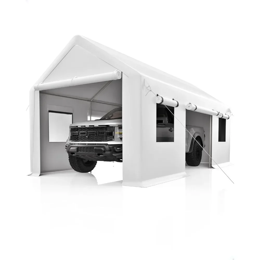 

carport 13'x20' Heavy Duty with Front & Rear Doors, 2 Side Doors, and 4 Windows, for Pickup Truck, and Boat Portable Garage