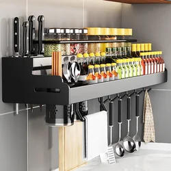 Double-Layer Kitchen Organizer Shelf Kitchen Knife Holder Seasoning Shelf Organizer Punch-free Wall-mounted Spice Storage Rack