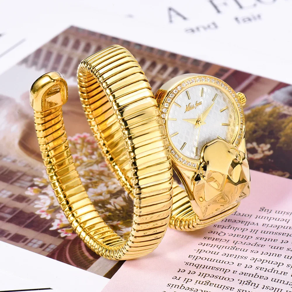 

Montre Femme Luxe MISSFOXGolden Snakes Shape Water Resistant Woman Watch Jewelry Casual Fashion Dress Women's Watches